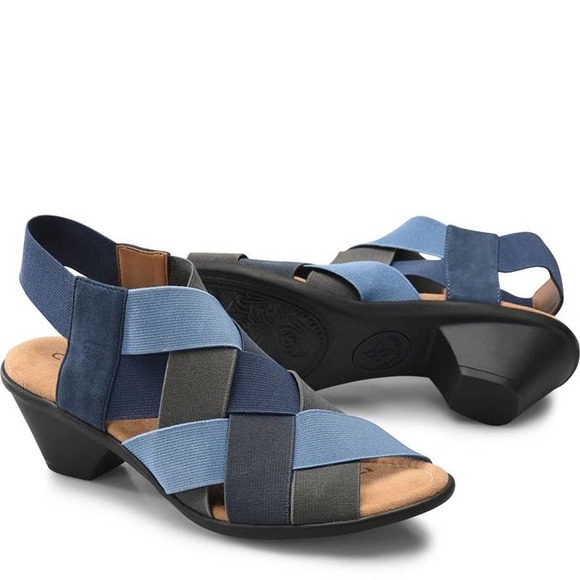 NIB Comfortiva Farrow 8W WIDE 39 Denim Multi Blue Stretch Woven Sling Sandals - Picture 10 of 12